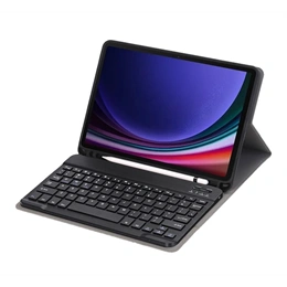Gigapack tok álló (bőrhatású, asztali tartó, bluetooth billentyűzet, QWERTY angol, ceruzatartó, fekete)