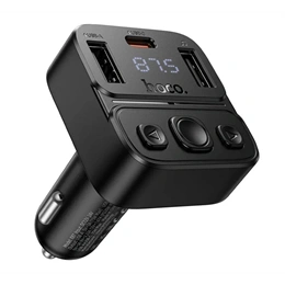 Hoco E87 bluetooth autós FM adó és töltő (v5.4, 35W, 2x USB + Type-C, PD gyorstöltő, LED kijelző, fekete)