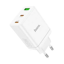 Hoco N33 hálózati töltő usb+2 type-c aljzat (35W, PD és QC gyorstöltés, fehér)