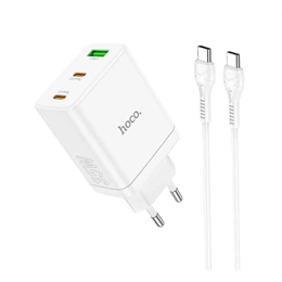 Hoco N33 hálózati töltő usb+2 type-c aljzat (35w, PD gyorstöltő 3.0, type-c kábel, fehér)