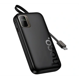 Hoco Q51 vésztöltő (10000mAh, 20W, PD gyorstöltés, LED kijelző, fix type-c kábel, fekete)