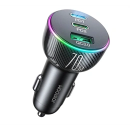Joyroom autós töltő USB+2 Type-C aljzat (70W, PD gyorstöltő 3.0, QC gyorstöltés, fekete)