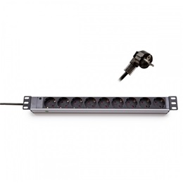 Keline Elosztópanel 9x250V túlfeszültségvédő elosztó (LED visszajelző, 9 aljzat, 2,5 m, 1U 19")