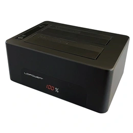 LC Power LC-DOCK-U3-V HDD/SSD dokkoló (USB 3.2 Gen1 Type-B, 2,5"/3,5" SATA, UASP, AC adapter mellékelve, USB kábel, feke