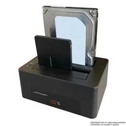 LC Power LC-DOCK-U3-V HDD/SSD dokkoló (USB 3.2 Gen1 Type-B, 2,5"/3,5" SATA, UASP, AC adapter mellékelve, USB kábel, feke
