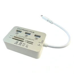 LC Power LC-HUB-C-CR USB hub (3x USB 3.2 Gen1 Type-A, Type-C csatlakozó, beépített kártyaolvasó, 12,5 cm kábel, ezüst/fe