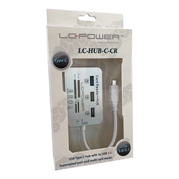 LC Power LC-HUB-C-CR USB hub (3x USB 3.2 Gen1 Type-A, Type-C csatlakozó, beépített kártyaolvasó, 12,5 cm kábel, ezüst/fe