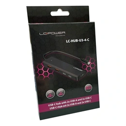 LC Power LC-HUB-U3-4-C USB hub (2x USB-A, 2x USB-C, 1x USB-C tápellátás, USB 3.2 Gen2x1 10 Gb/s)