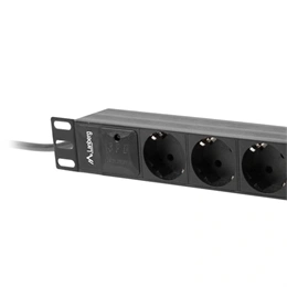 Lanberg 10" 1U PDU/elosztósor (3x Schuko aljzat, 2 m, 16A, fekete)