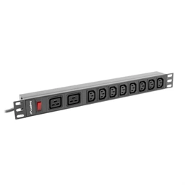 Lanberg 19" 1U PDU (16 A, 2 m kábel, 10 aljzat, 2x C19, 8x IEC C13, fekete)