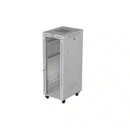 Lanberg 19" 32U szabadon álló rackszekrény (600x800 mm, üvegajtó, lapraszerelt, LCD kijelző, szürke)
