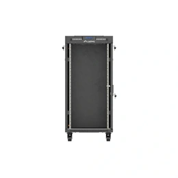 Lanberg 19" szabadon álló rackszekrény 24U (600x600, üvegajtó, lapraszerelt, LCD kijelző, fekete)