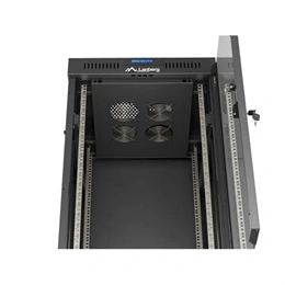 Lanberg 19" szabadon álló rackszekrény 24U (600x600, üvegajtó, lapraszerelt, LCD kijelző, fekete)