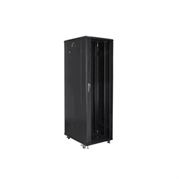 Lanberg 19" szabadon álló rackszekrény (42U, 800x800, lapraszerelt, 720mm mély, edzett üveg elöl, fém hátul, fekete)