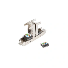 Lanberg CAT6A toldó 2x RJ45 (F/UTP, szerszám nélküli szerelés, ABS, fém, ezüst, átlátszó)