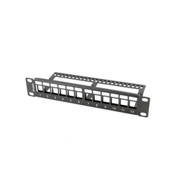 Lanberg Patch Panel (10", 1U, 12 port, tehermentesítővel, fekete)