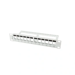 Lanberg Patch Panel (10", 1U, 12 port, üres, tehermentesítővel, szürke)