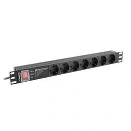 Lanberg Rackmount PDU (19", 1U, 7 aljzat, 2 m, Schuko, fekete)