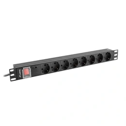 Lanberg Rackmount PDU (19", 1U, 8 aljzat, 2 m, 16A, Schuko, fekete)