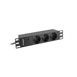 Lanberg Rackmount elosztó (10", 1U, 3 aljzat, 2 m, Schuko, C14, 10 A, fekete)