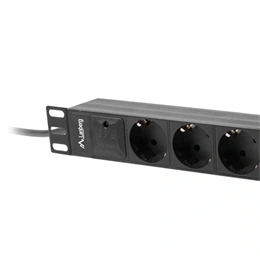 Lanberg Rackmount elosztó (10", 1U, 3 aljzat, 2 m, Schuko, C14, 10 A, fekete)