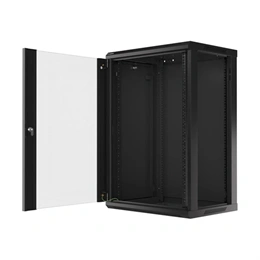 Lanberg fali rackszekrény (19", 18U, 600x450 mm, üvegajtó, lapraszerelt, fekete)