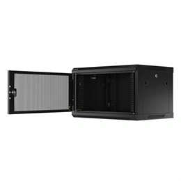 Lanberg fali rackszekrény (19", 6U, 600x450 mm, perforált ajtó, lapraszerelt, fekete)