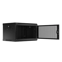 Lanberg fali rackszekrény (19", 6U, 600x450 mm, perforált ajtó, lapraszerelt, fekete)