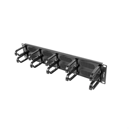 Lanberg gyűrűs panel (19", 2U, fésűs kábelátvezetővel, 10 gyűrű, fekete)