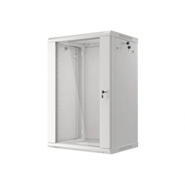 Lanberg rackszekrény (19", 18U, fali, 600x450 mm, lapraszerelt, edzett üveg ajtó, szürke)