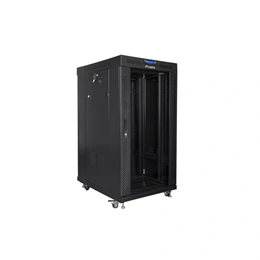 Lanberg rackszekrény (19", 22U, 600x800 mm, szabadon álló, üvegajtó, lapraszerelt, LCD kijelző, fekete)