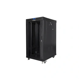 Lanberg rackszekrény (19", 22U, 600x800 mm, szabadon álló, üvegajtó, lapraszerelt, LCD kijelző, fekete)