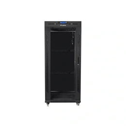 Lanberg rackszekrény (19", 27U, 600x600 mm, lapraszerelt, edzett üveg ajtó, LCD, fekete)