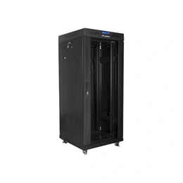 Lanberg rackszekrény (19", 27U, 600x600 mm, lapraszerelt, edzett üveg ajtó, LCD, fekete)