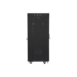 Lanberg rackszekrény (19", 27U, 600x600 mm, lapraszerelt, edzett üveg ajtó, LCD, fekete)