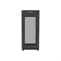 Lanberg rackszekrény (19", 27U, 600x800 mm, perforált ajtó, lapraszerelt, LCD kijelző, fekete)
