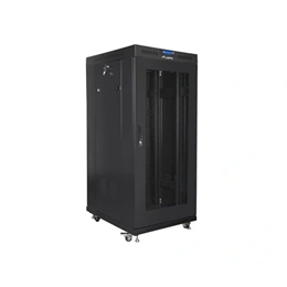 Lanberg rackszekrény (19", 27U, 600x800 mm, perforált ajtó, lapraszerelt, LCD kijelző, fekete)