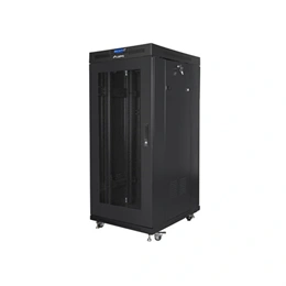 Lanberg rackszekrény (19", 27U, 600x800 mm, perforált ajtó, lapraszerelt, LCD kijelző, fekete)
