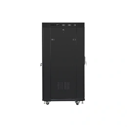Lanberg rackszekrény (19", 27U, 600x800 mm, perforált ajtó, lapraszerelt, LCD kijelző, fekete)