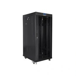 Lanberg rackszekrény (19", 27U, 800x1000 mm, szabadon álló, üvegajtó, lapraszerelt, LCD kijelző, fekete)