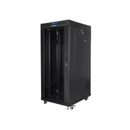 Lanberg rackszekrény (19", 27U, 800x1000 mm, szabadon álló, üvegajtó, lapraszerelt, LCD kijelző, fekete)