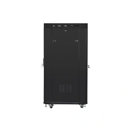 Lanberg rackszekrény (19", 27U, 800x1000 mm, szabadon álló, üvegajtó, lapraszerelt, LCD kijelző, fekete)