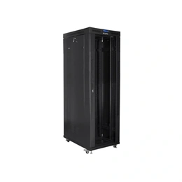 Lanberg rackszekrény (19", 42U, 800x1000mm mély, szabadon álló, üvegajtó, lapraszerelt, LCD kijelző, fekete)