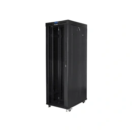 Lanberg rackszekrény (19", 42U, 800x1000mm mély, szabadon álló, üvegajtó, lapraszerelt, LCD kijelző, fekete)