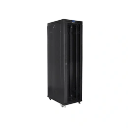 Lanberg rackszekrény (19", 47U, szabadon álló, 800x1000 mm, üvegajtó, lapraszerelt, LCD kijelző, fekete)