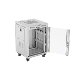 Lanberg szabadon álló rackszekrény (19", 15U, 600 mm mély, edzett üveg ajtó, lapraszerelt, LCD kijelző, szürke)