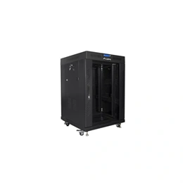 Lanberg szabadon álló rackszekrény (19", 15U, 600x600 mm, edzett üvegajtó, lapraszerelt, LCD kijelző, fekete)