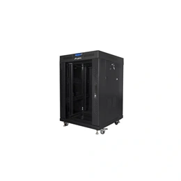 Lanberg szabadon álló rackszekrény (19", 15U, 600x600 mm, edzett üvegajtó, lapraszerelt, LCD kijelző, fekete)