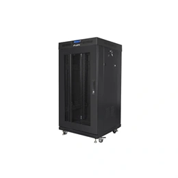 Lanberg szabadon álló rackszekrény (19", 22U, 600x600, perforált ajtó, lapraszerelt, LCD kijelző, 520mm mély, fekete)