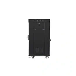 Lanberg szabadon álló rackszekrény (19", 22U, 600x600, perforált ajtó, lapraszerelt, LCD kijelző, 520mm mély, fekete)